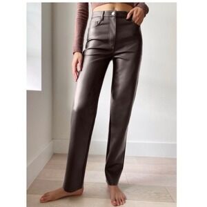 Aritzia Wilfred The Melina Straight Pant Women 2 Brown High Waisted Faux Leather